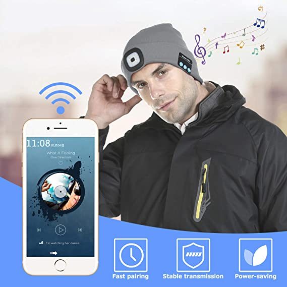 Unisex Bluetooth Beanie Hat with Light;  Built-in Speaker & Mic